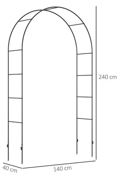 Outsunny Outdoor Garden Arch, Metal Garden Arbor for Climbing Plants, Roses, Vines, Wedding Arch for Outdoor, 140L x 40W x 240H cm, Black