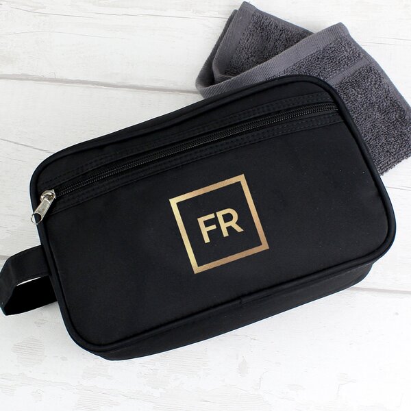 Personalised Gold Initials Black Toiletry Bag