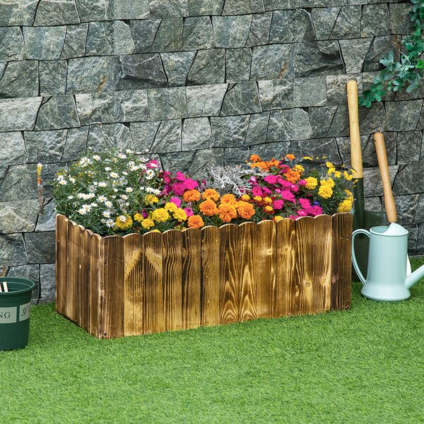 Outsunny 70L Garden Flower Raised Bed Pot Wooden Outdoor Large Rectangle Planter Vegetable Box Herb Holder Display (80L x 33W x 30H (cm)) Aosom UK