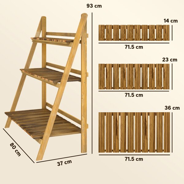 Outsunny Wooden 3 Tier Folding Flower Pot Stand, Garden Planter Display Ladder, Herb Rack, Natural Aosom UK