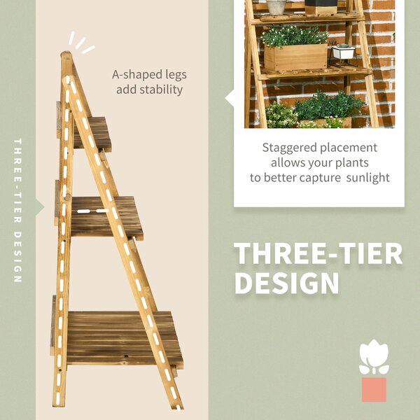Outsunny Wooden Folding Flower Pot Stand 3 Tier Garden Planter Display Ladder Gardener Storage Shelves Rack (60L x 37W x 93H (cm)) Aosom UK