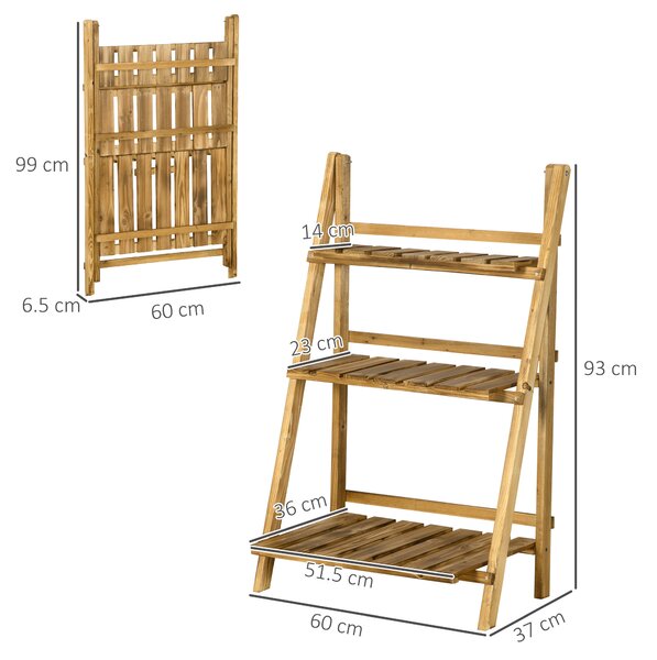 Outsunny Wooden Folding Flower Pot Stand 3 Tier Garden Planter Display Ladder Gardener Storage Shelves Rack (60L x 37W x 93H (cm)) Aosom UK