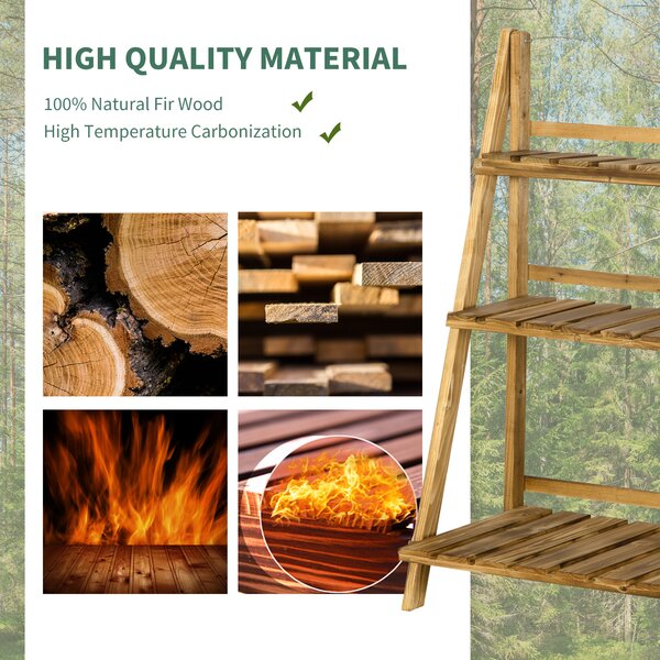Outsunny Wooden Folding Flower Pot Stand 3 Tier Garden Planter Display Ladder Gardener Storage Shelves Rack (60L x 37W x 93H (cm)) Aosom UK