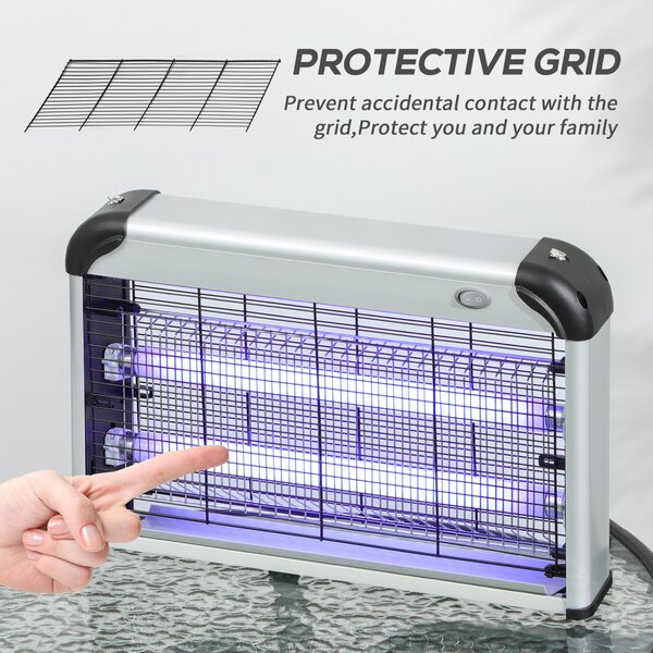Outsunny Electric Insect Killer, 30W, Free Standing or Wall Hanging, Fly Mosquito Zapper, 60m2 Coverage, Silver Aosom UK