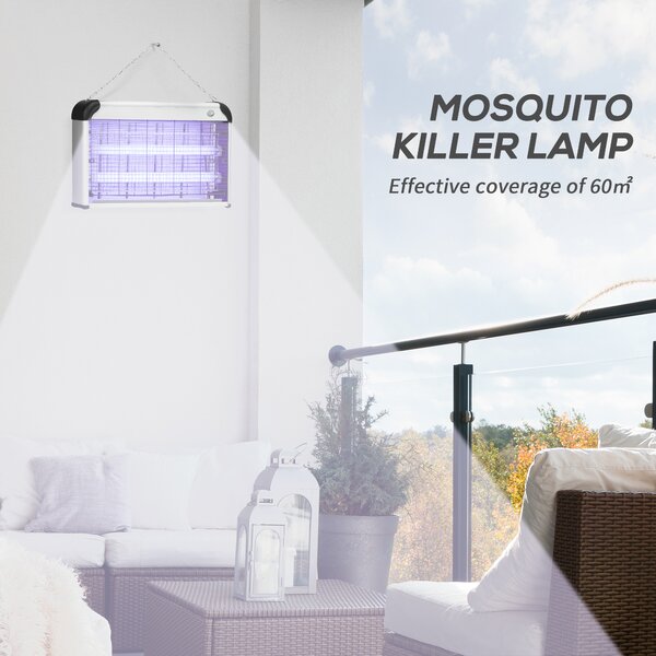 Outsunny Electric Insect Killer, 30W, Free Standing or Wall Hanging, Fly Mosquito Zapper, 60m2 Coverage, Silver Aosom UK