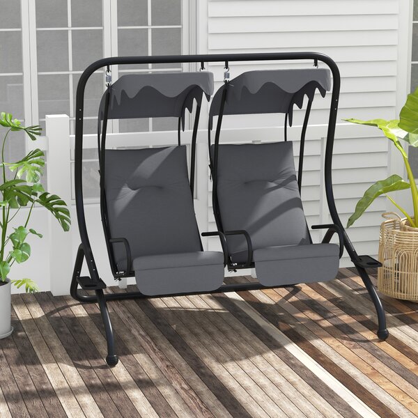 Outsunny Canopy Swing Chair Modern Garden Swing Seat Outdoor Relax Chairs w/ 2 Separate Chairs, Cushions and Removable Shade Canopy, Grey Aosom UK