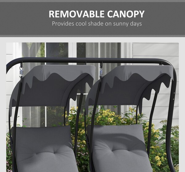 Outsunny Canopy Swing Chair Modern Garden Swing Seat Outdoor Relax Chairs w/ 2 Separate Chairs, Cushions and Removable Shade Canopy, Grey Aosom UK