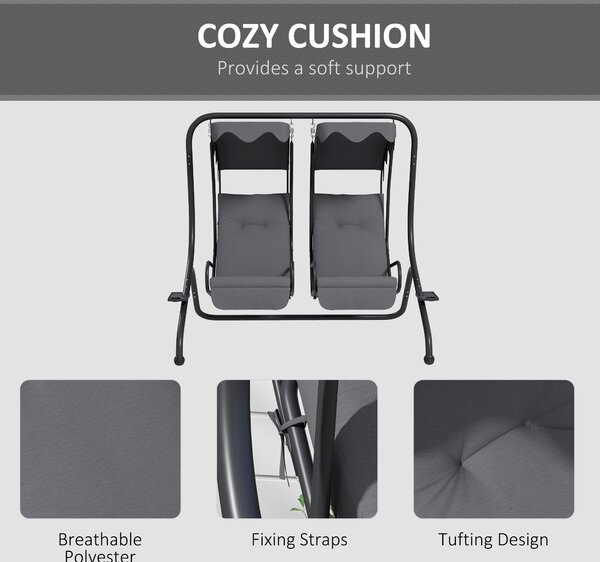 Outsunny Canopy Swing Chair Modern Garden Swing Seat Outdoor Relax Chairs w/ 2 Separate Chairs, Cushions and Removable Shade Canopy, Grey Aosom UK