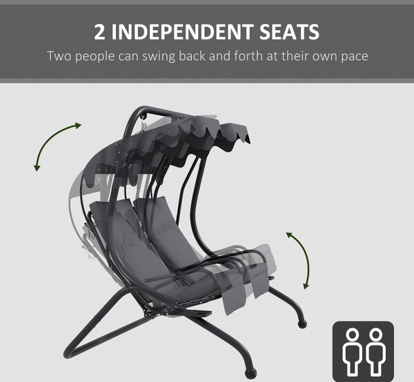 Outsunny Canopy Swing Chair Modern Garden Swing Seat Outdoor Relax Chairs w/ 2 Separate Chairs, Cushions and Removable Shade Canopy, Grey Aosom UK