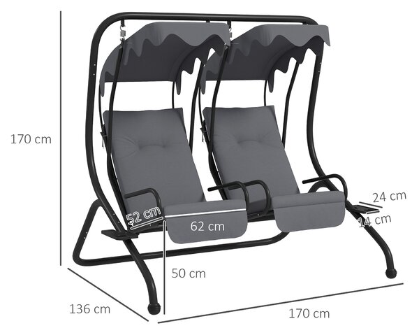 Outsunny Canopy Swing Chair Modern Garden Swing Seat Outdoor Relax Chairs w/ 2 Separate Chairs, Cushions and Removable Shade Canopy, Grey Aosom UK