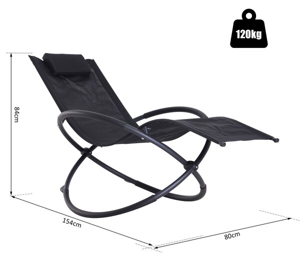 Outsunny Orbital Lounger, Zero Gravity Patio Chaise, Foldable Rocking Chair with Pillow, Black. Aosom UK