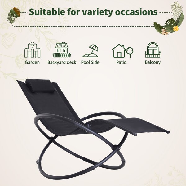 Outsunny Orbital Lounger, Zero Gravity Patio Chaise, Foldable Rocking Chair with Pillow, Black. Aosom UK