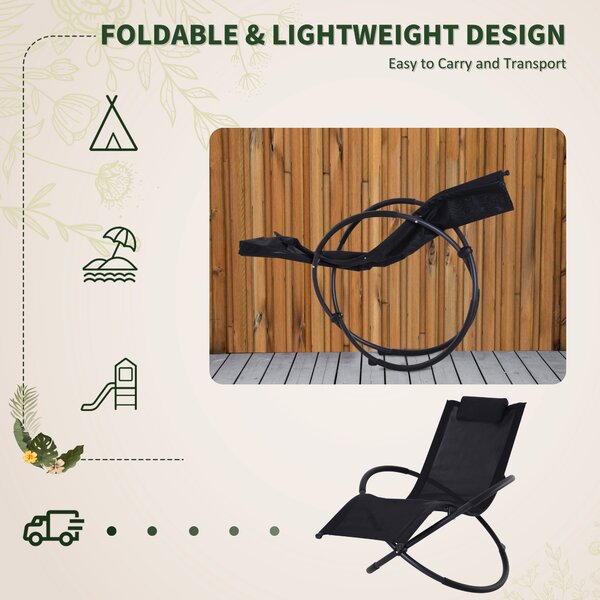 Outsunny Orbital Lounger, Zero Gravity Patio Chaise, Foldable Rocking Chair with Pillow, Black. Aosom UK