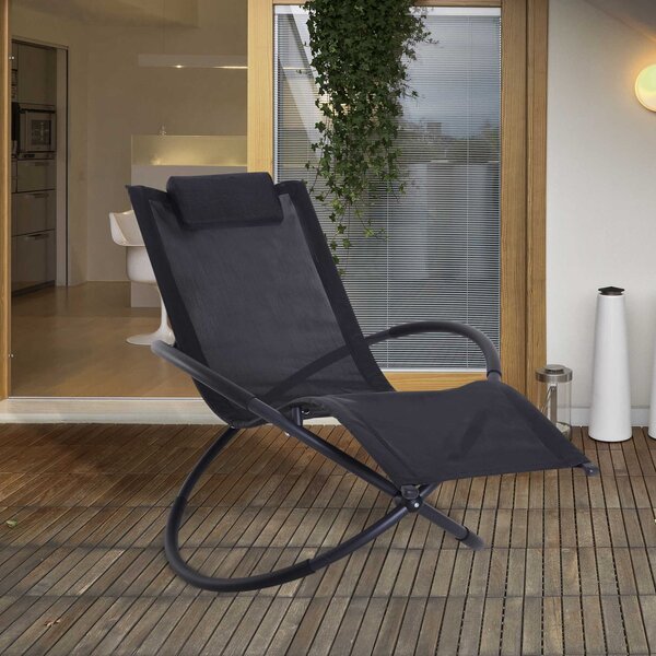 Outsunny Orbital Lounger, Zero Gravity Patio Chaise, Foldable Rocking Chair with Pillow, Black. Aosom UK