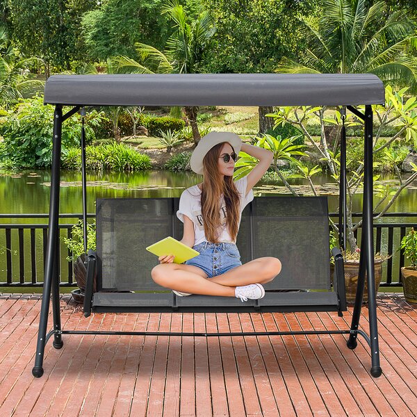 Outsunny 3 Person Outdoor Patio Porch Swing Chair with High Back Design, Side Pouches and Adjustable Canopy, Charcoal Grey Aosom UK