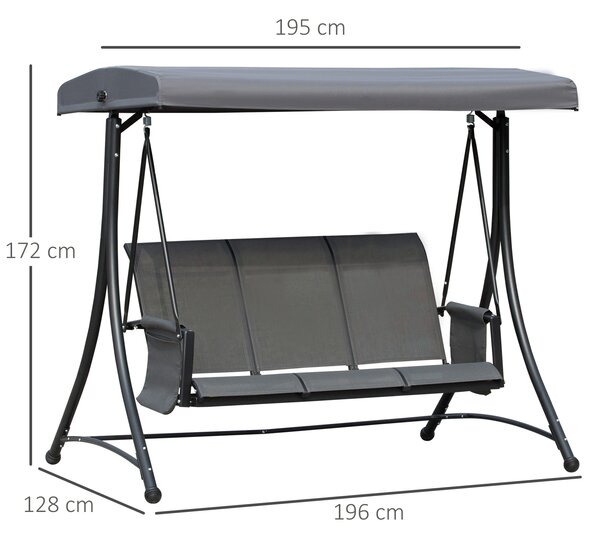 Outsunny 3 Person Outdoor Patio Porch Swing Chair with High Back Design, Side Pouches and Adjustable Canopy, Charcoal Grey Aosom UK