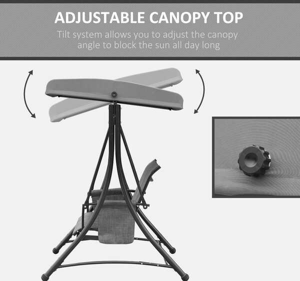 Outsunny 3 Person Outdoor Patio Porch Swing Chair with High Back Design, Side Pouches and Adjustable Canopy, Charcoal Grey Aosom UK
