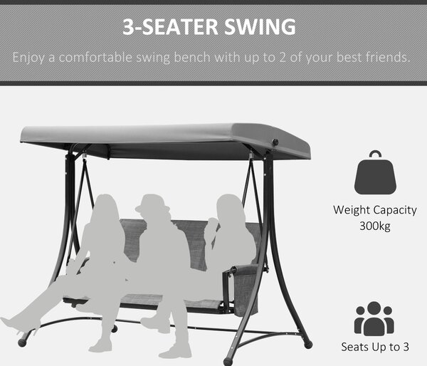 Outsunny 3 Person Outdoor Patio Porch Swing Chair with High Back Design, Side Pouches and Adjustable Canopy, Charcoal Grey Aosom UK