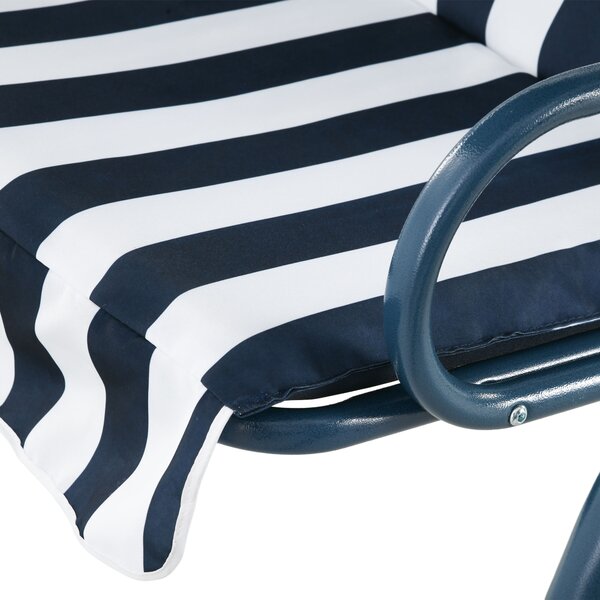 Outsunny Waterproof 3 Seater Garden Swing Seat Chair Outdoor Bench with Adjustable Canopy and Metal Frame, Blue Stripes Aosom UK