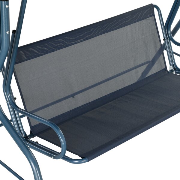 Outsunny Waterproof 3 Seater Garden Swing Seat Chair Outdoor Bench with Adjustable Canopy and Metal Frame, Blue Stripes Aosom UK