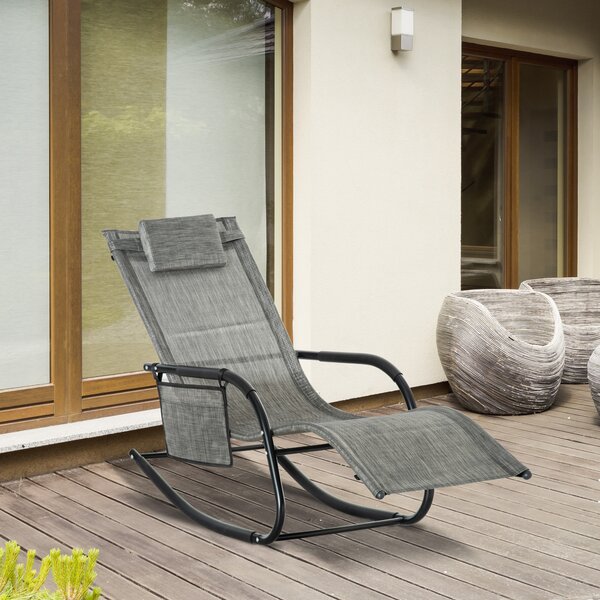 Outsunny Breathable Mesh Rocking Chair Patio Rocker Lounge for Indoor & Outdoor Recliner Seat w/ Removable Headrest for Garden, Dark Grey Aosom UK