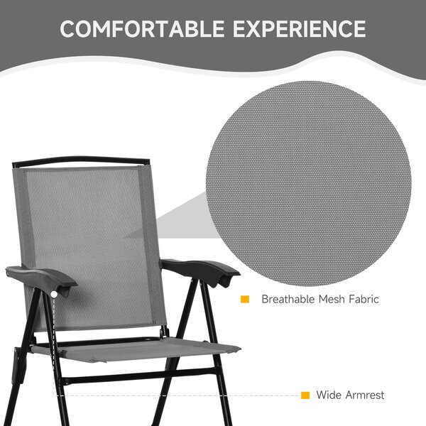 Outsunny 3 Piece Patio Furniture Bistro Set 2 Folding Chairs 1 Tempered Glass Table Adjustable Backrest - Grey