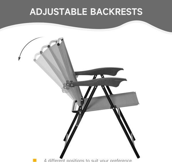 Outsunny 3 Piece Patio Furniture Bistro Set 2 Folding Chairs 1 Tempered Glass Table Adjustable Backrest - Grey