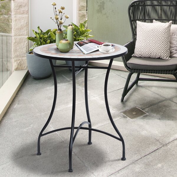 Outsunny 60cm Mosaic Round Bistro Table Side Bar Table Patio Garden Table Outdoor Balcony Furniture