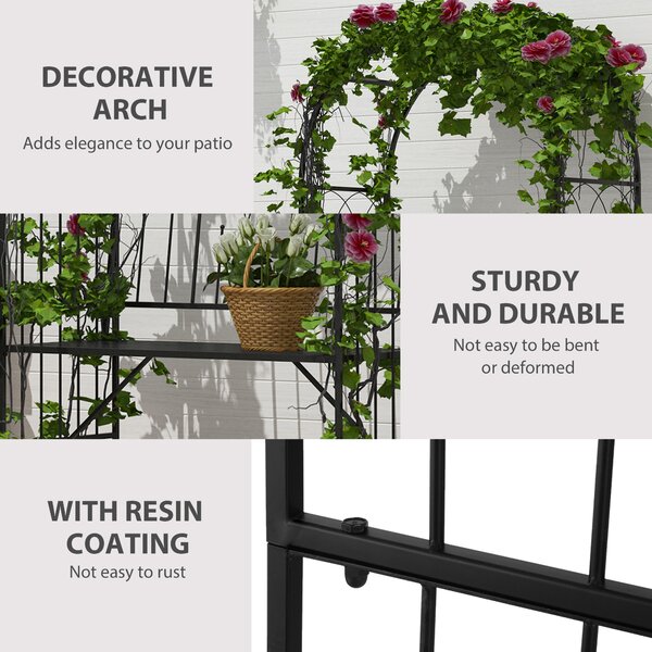 Outsunny Garden Metal Arch Bench Outdoor Patio Rose Trellis Arbour Pergola for Climbing Plant Antique Style 2-Seater Chair, Black Aosom UK