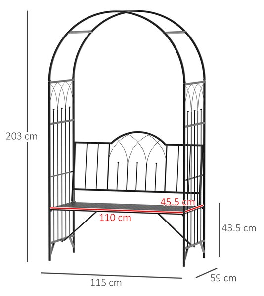 Outsunny Garden Metal Arch Bench Outdoor Patio Rose Trellis Arbour Pergola for Climbing Plant Antique Style 2-Seater Chair, Black Aosom UK