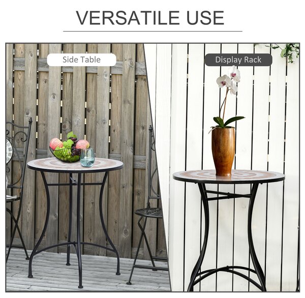 Outsunny 60cm Mosaic Round Bistro Table Side Bar Table Patio Garden Table Outdoor Balcony Furniture