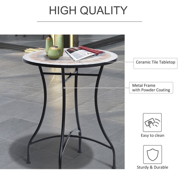 Outsunny 60cm Mosaic Round Bistro Table Side Bar Table Patio Garden Table Outdoor Balcony Furniture