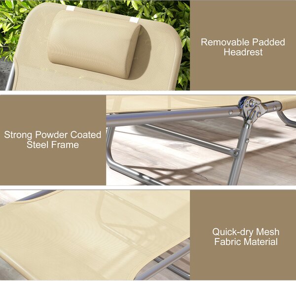 Outsunny Set of Two Steel Frame Sun Loungers, with Reclining Backs - Brown Aosom UK