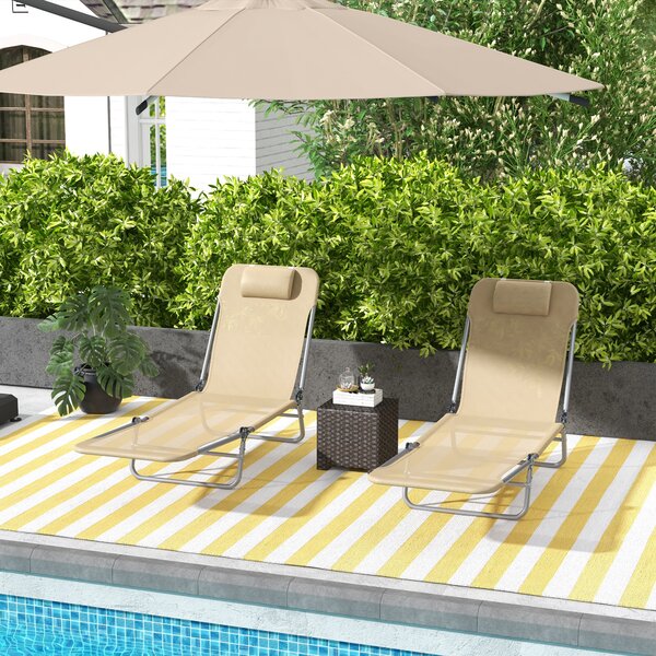 Outsunny Set of Two Steel Frame Sun Loungers, with Reclining Backs - Brown Aosom UK