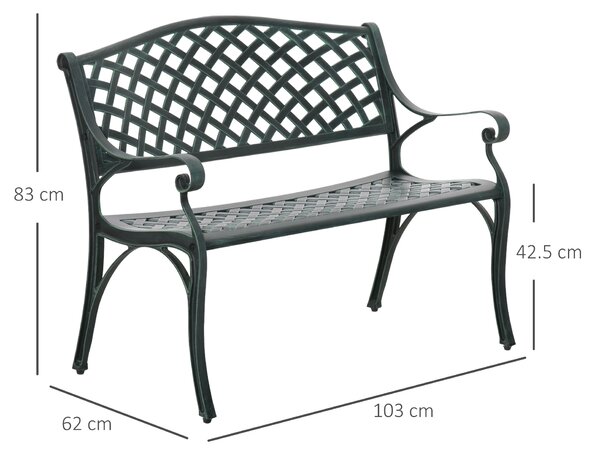 Outsunny Cast Aluminium Outdoor Garden Bench 2 Seater Antique Patio Porch Park Loveseat Chair, Verdigris
