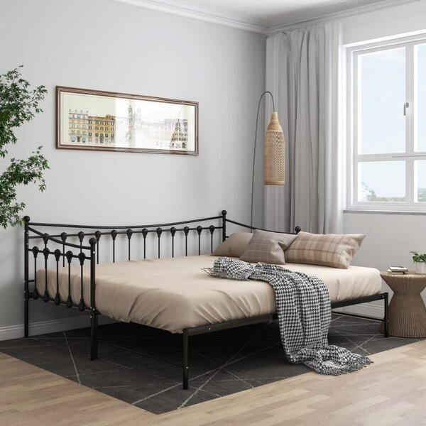 Pull-out Sofa Bed Frame without Mattress Black Metal 90x200 cm