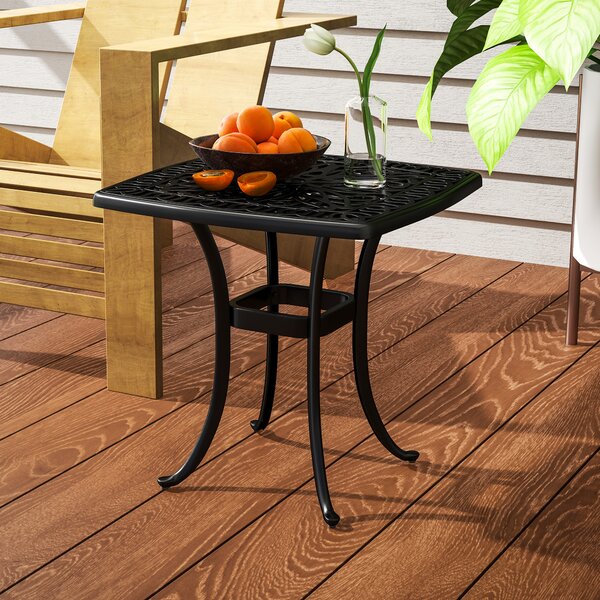 Outsunny Outdoor Garden Table with 38mm Dia. Umbrella Hole, Cast Aluminium Patio End Table with Anti-slip Foot Pads, 54 x 54cm, Black
