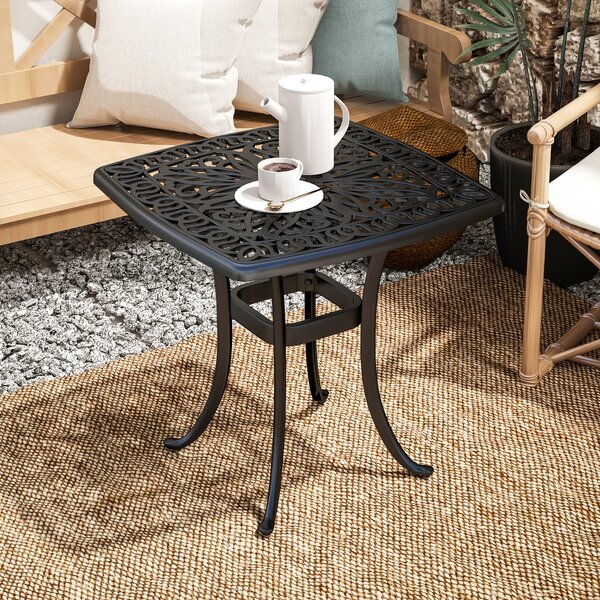 Outsunny Outdoor Garden Table with 38mm Dia. Umbrella Hole, Cast Aluminium Patio End Table with Anti-slip Foot Pads, 54 x 54cm, Black