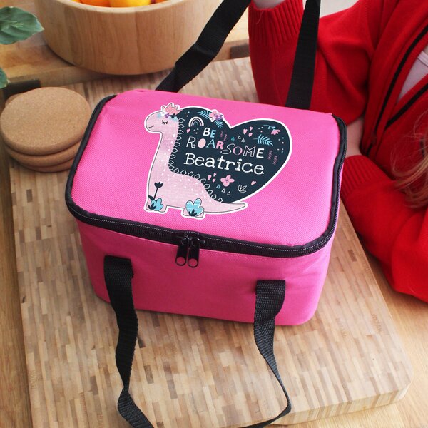 Personalised "Be Roarsome" Pink Dinosaur Lunch Bag