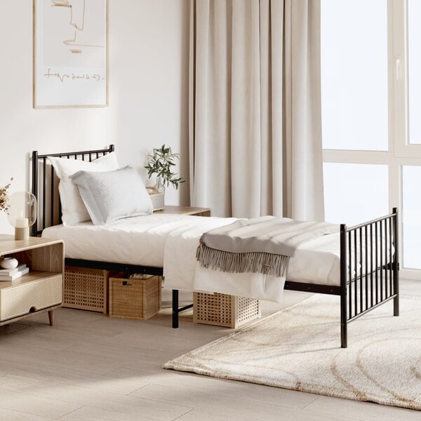 Metal Bed Frame without Mattress with Footboard Black 75x190cm