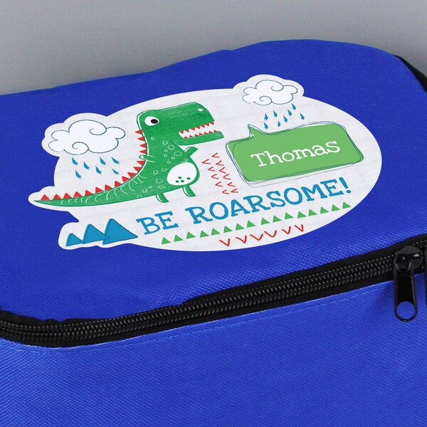 Personalised 'Be Roarsome' Dinosaur Blue Lunch Bag