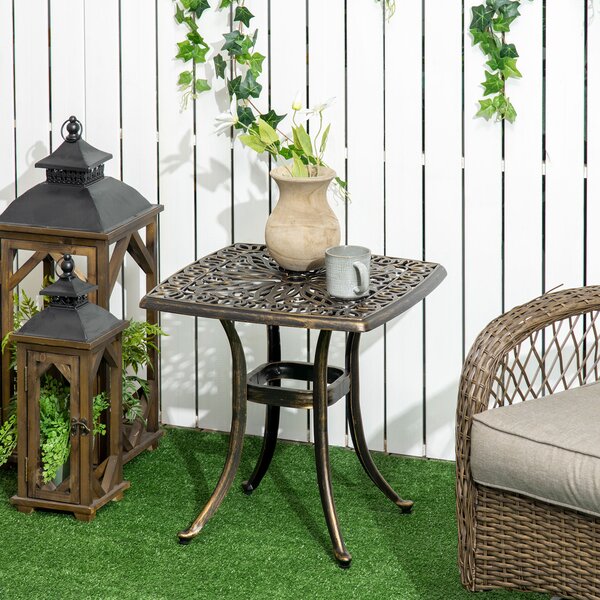 Outsunny Patio Side Table, Cast Aluminium, 38mm Umbrella Hole, 54x54cm, Outdoor Coffee Table, Bronze Aosom UK