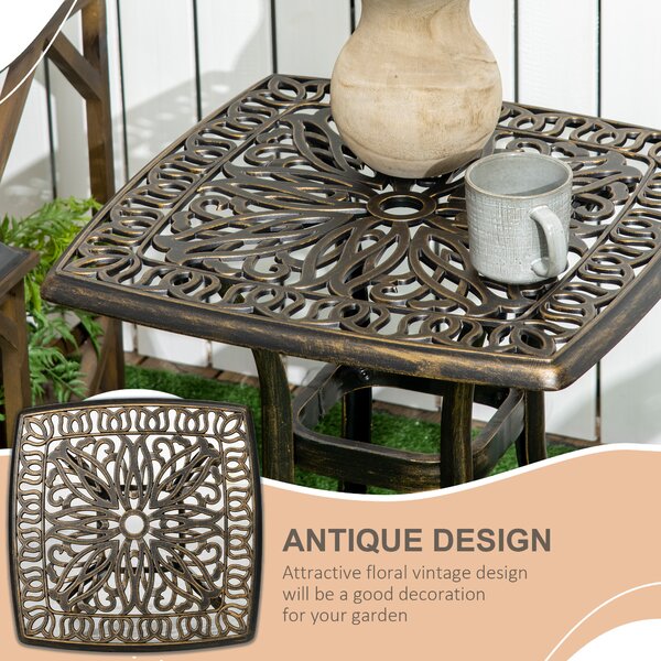 Outsunny Patio Side Table, Cast Aluminium, 38mm Umbrella Hole, 54x54cm, Outdoor Coffee Table, Bronze Aosom UK