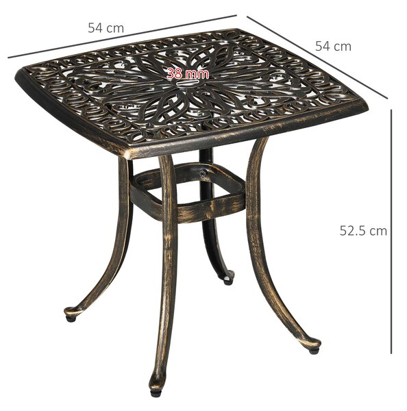 Outsunny Patio Side Table, Cast Aluminium, 38mm Umbrella Hole, 54x54cm, Outdoor Coffee Table, Bronze Aosom UK