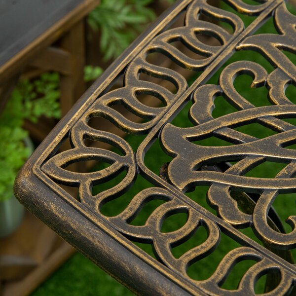 Outsunny Patio Side Table, Cast Aluminium, 38mm Umbrella Hole, 54x54cm, Outdoor Coffee Table, Bronze Aosom UK