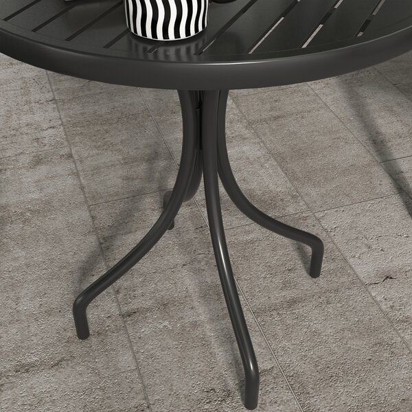 Outsunny Garden Side Table: 66cm Round Patio Accent with Metal Frame & Slatted Top, Jet Black Aosom UK