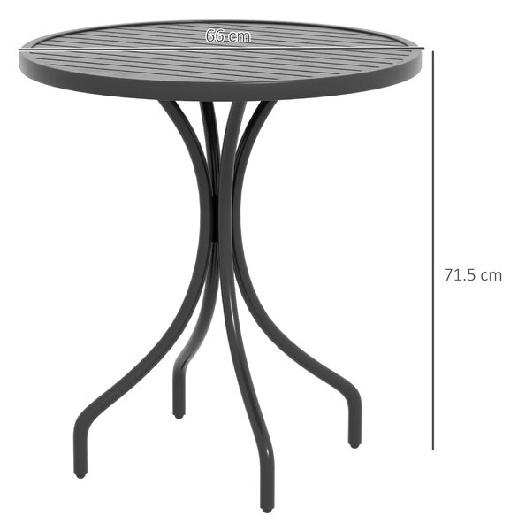 Outsunny Garden Side Table: 66cm Round Patio Accent with Metal Frame & Slatted Top, Jet Black Aosom UK