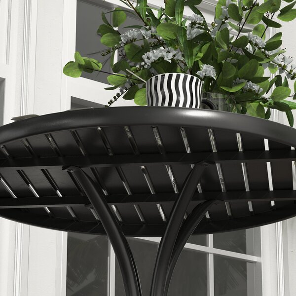 Outsunny Garden Side Table: 66cm Round Patio Accent with Metal Frame & Slatted Top, Jet Black Aosom UK