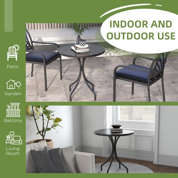Outsunny Garden Side Table: 66cm Round Patio Accent with Metal Frame & Slatted Top, Jet Black Aosom UK