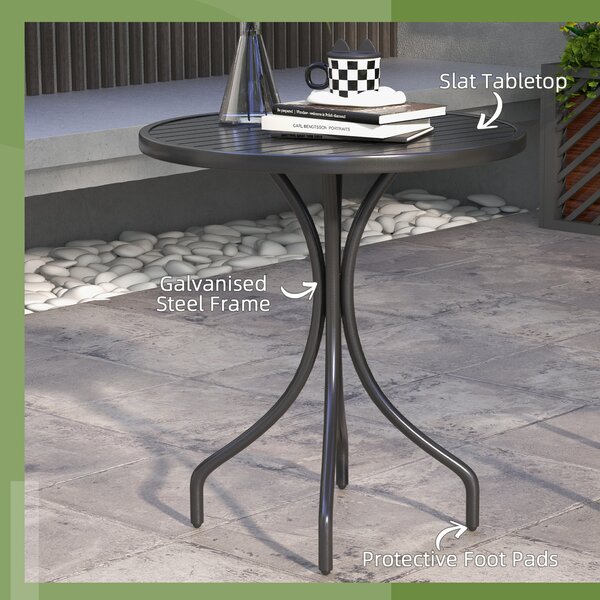 Outsunny Garden Side Table: 66cm Round Patio Accent with Metal Frame & Slatted Top, Jet Black Aosom UK